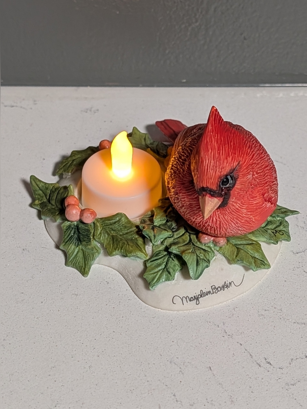 Hallmark Marjolein Bastin Red Cardinal On Green Leaves & Tea Light Candle Holder